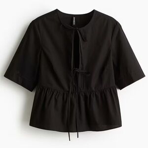 H&M Tie Front Poplin Peplum Blouse